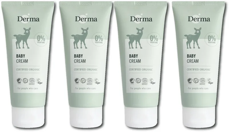 Creme - 4 x 100ml - Parfumvrij - Hypoallergeen - voor Gevoelige Babyhuid van Derma – productfoto