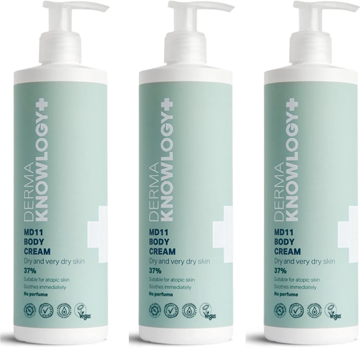 DermaKnowlogy+ - MD11 Body Cream 3 x 400 ml - Hydraterende Crème voor Jeukende Atopische en Gevoelige Huid - Met Shea Butter Niacinamide en Glycerine de Derma – photo produit