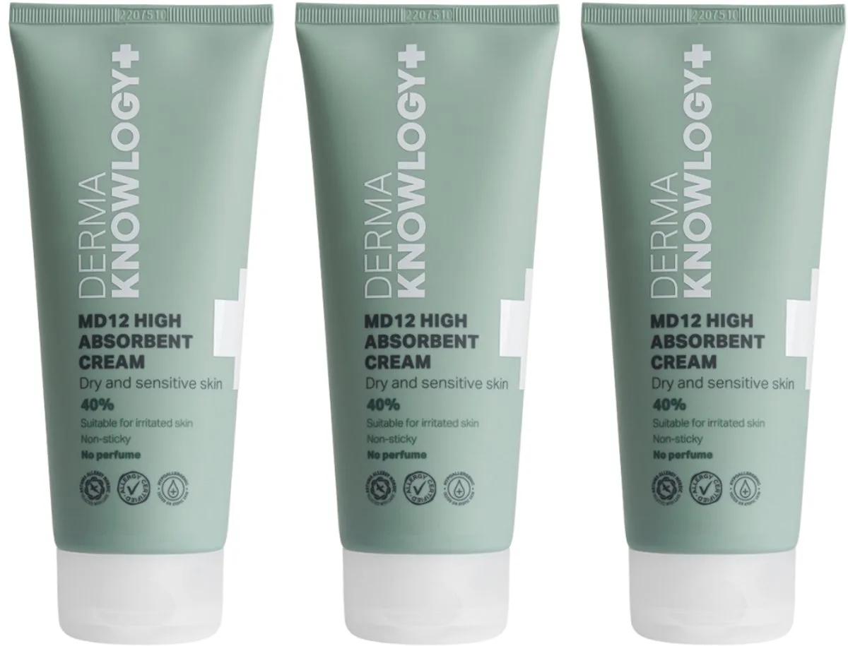 DermaKnowlogy+ - MD12 High Absorbent Cream 3 x 200 ml - Dagelijkse Verzorging voor Gevoelige Huid - Vegan en Dermatologisch Getest - Parfumvrij de Derma – photo produit