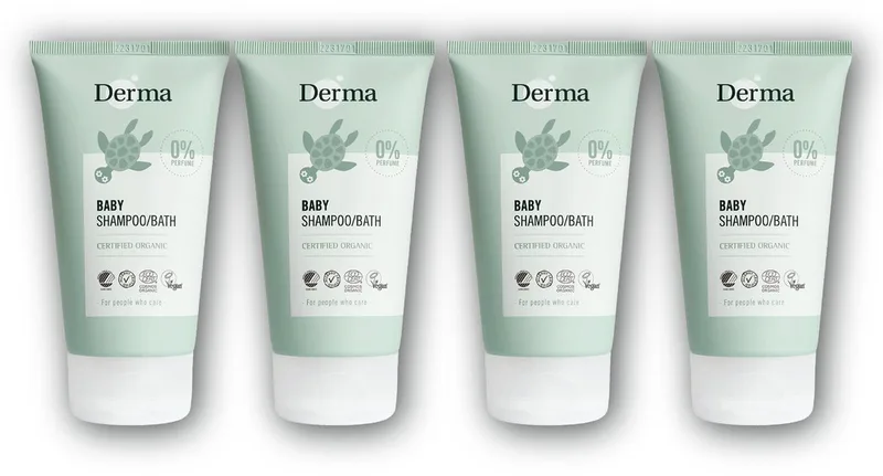 Eco Baby - 4 x 150 ml - Shampoo - Lichaam - Traanvrij - Parfumvrij - Hypoallergeen - voor Gevoelige Babyhuid van Derma – productfoto