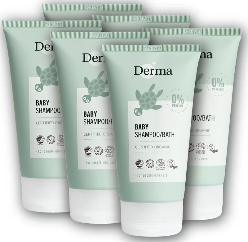 Eco Baby - 6 x 150 ml - Shampoo - Lichaam - Traanvrij - Parfumvrij - Hypoallergeen - voor Gevoelige Babyhuid by Derma – product photo