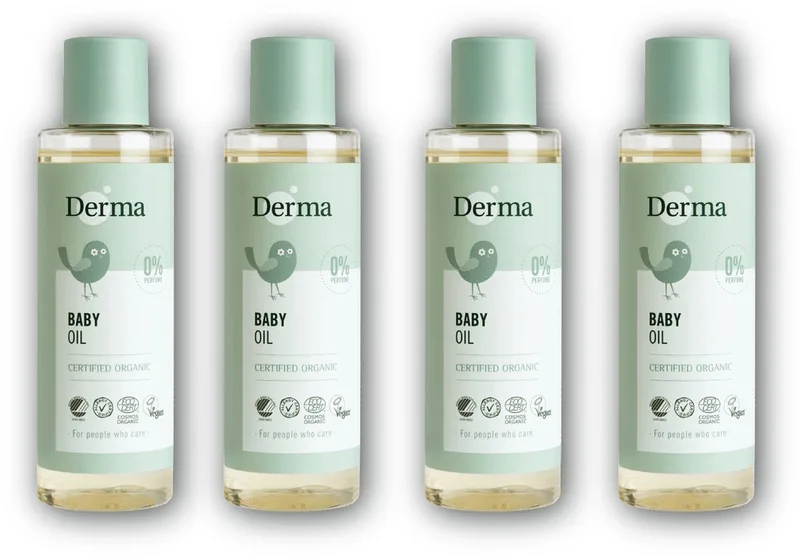 Eco Babyolie - 4 x 150 ml - Hypoallergeen - Parfumvrij - met Vitamine E - voor Gevoelige Babyhuid by Derma – product photo