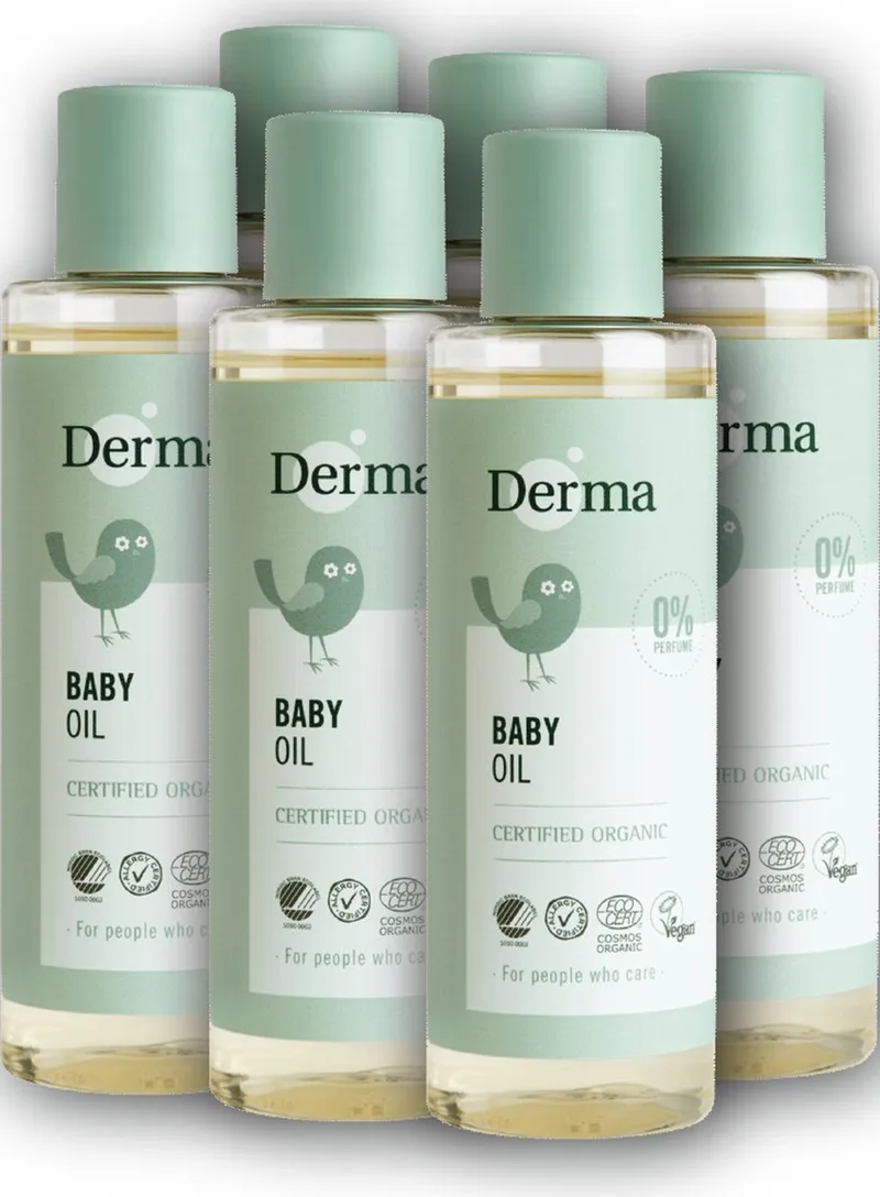 Eco Babyolie - Hypoallergeen - Parfumvrij - met Vitamine E - voor Gevoelige Babyhuid - 6 x 150 ml de Derma – photo produit