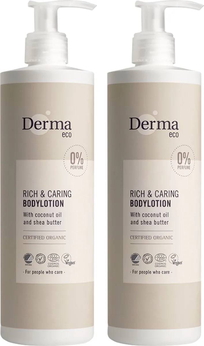 Eco Bodylotion - 2 x 400 ml - Parfumvrij - Met Sheaboter en Vitamine E - AllergyCertified van Derma – productfoto