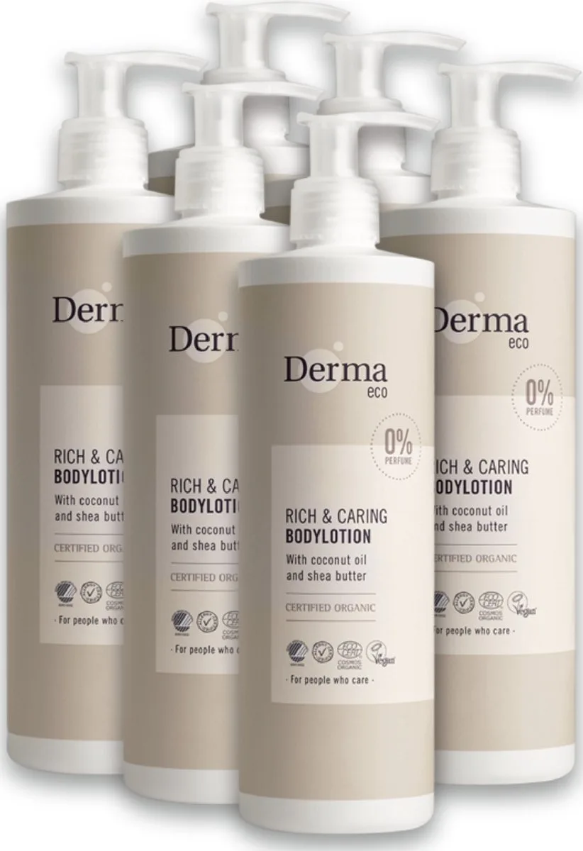 Eco Bodylotion - 6 x 400 ml - Parfumvrij - Met Sheaboter en Vitamine E - AllergyCertified de Derma – photo produit