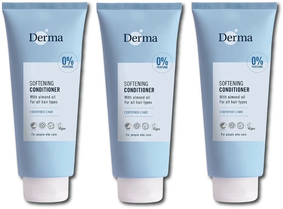 Eco Family - Conditioner - 3 x 350ml - Parfumvrij - AllergyCertified - met Amandelolie en Glycerine by Derma – product photo
