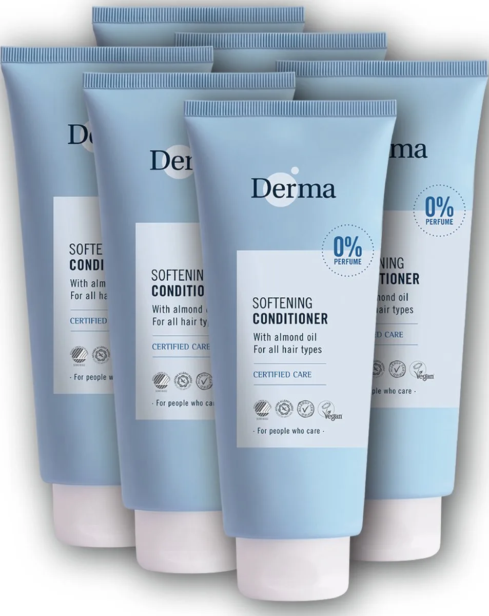 Eco Family - Conditioner - 6 x 350ml - Parfumvrij - AllergyCertified - met Amandelolie en Glycerine fra Derma – produktbillede