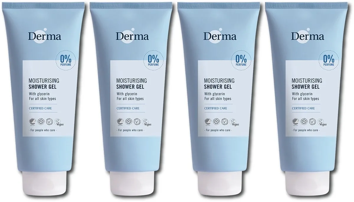 Eco Family - Douchegel - 4 x 350 ml - Parfumvrij - Met glycerine en pentavitin - Hypoallergeen by Derma – product photo