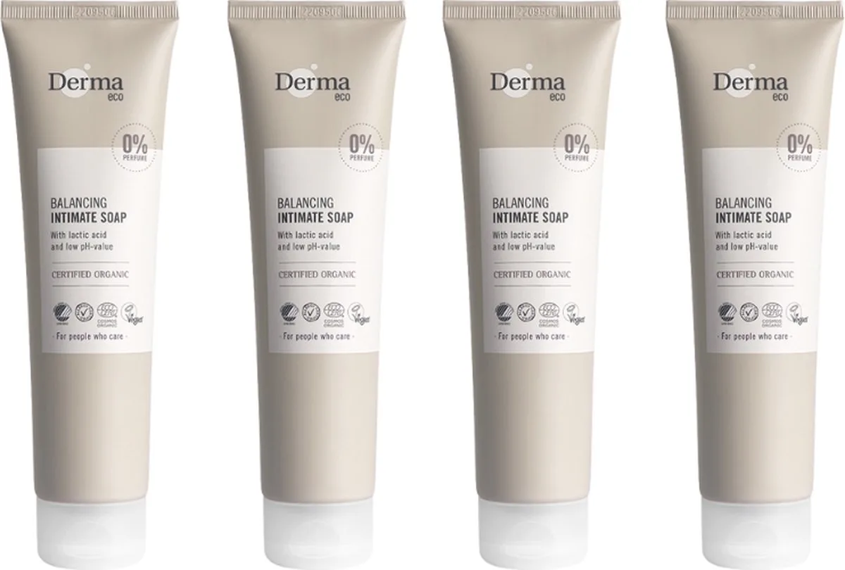 Eco Intieme Zeep - Parfumvrij - Met Aloe Vera en Melkzuur - voor Gevoelige Huid - Allergy Certified - 4 x 150 ml de Derma – photo produit