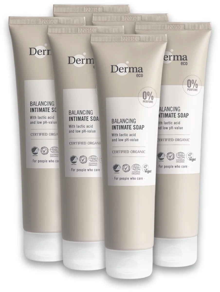 Eco Intieme Zeep - Parfumvrij - Met Aloe Vera en Melkzuur - voor Gevoelige Huid - Allergy Certified - 6 x 150 ml de Derma – photo produit