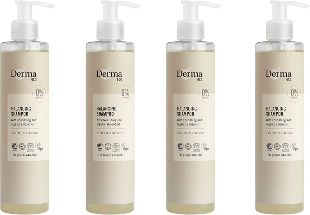 Eco Shampoo - Parfumvrij - Met Amandelolie - Voor Gevoelige Hoofdhuid -Hypoallergeen - 4 x 250 ml de Derma – photo produit