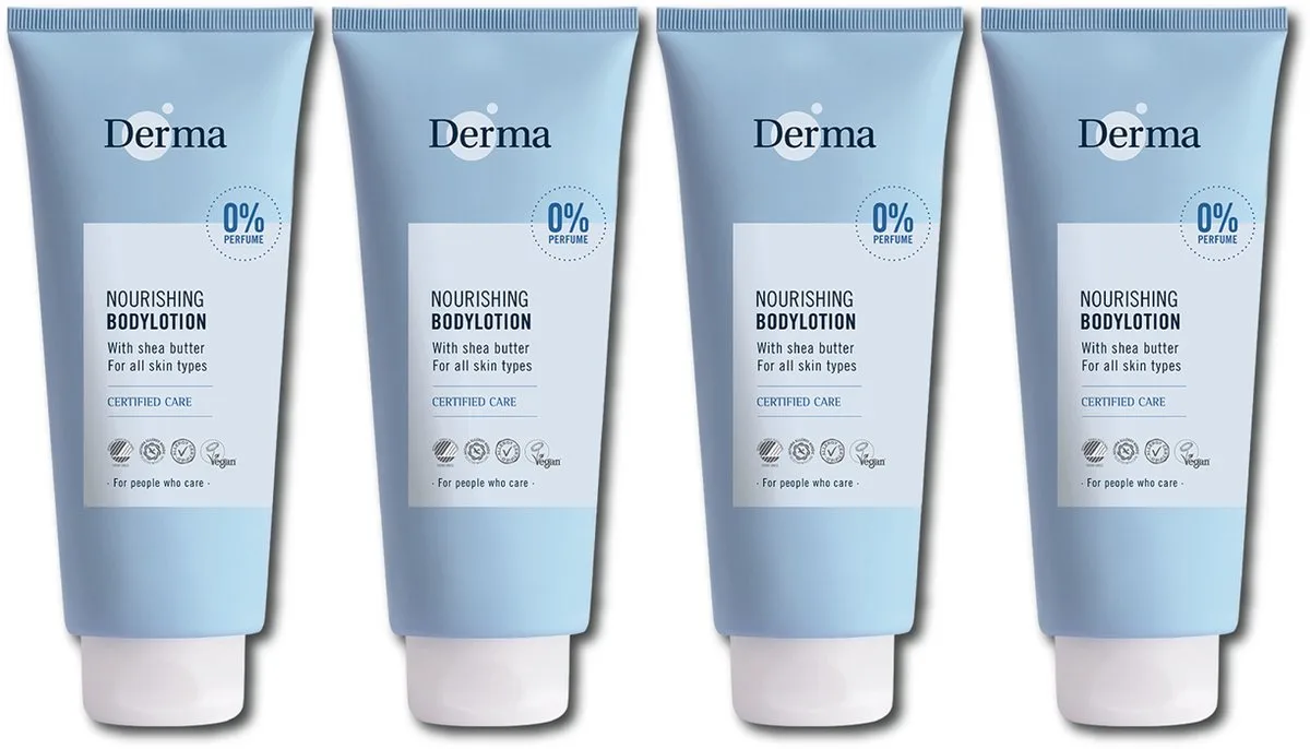 Family Bodylotion - 4 x 350 ml - Parfumvrij - voor Droge en Gevoelige huid - AllergyCertified från Derma – produktbild