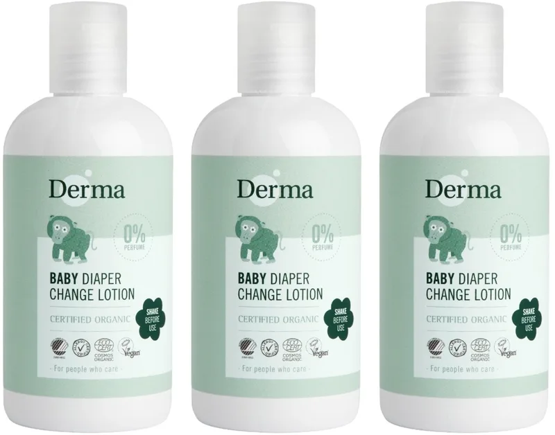 Luierwissel Lotion - 3-in-1 - 3 x 250ml - Parfumvrij - voor Gevoelige Babybilletjes - Hypoallergeen de Derma – photo produit