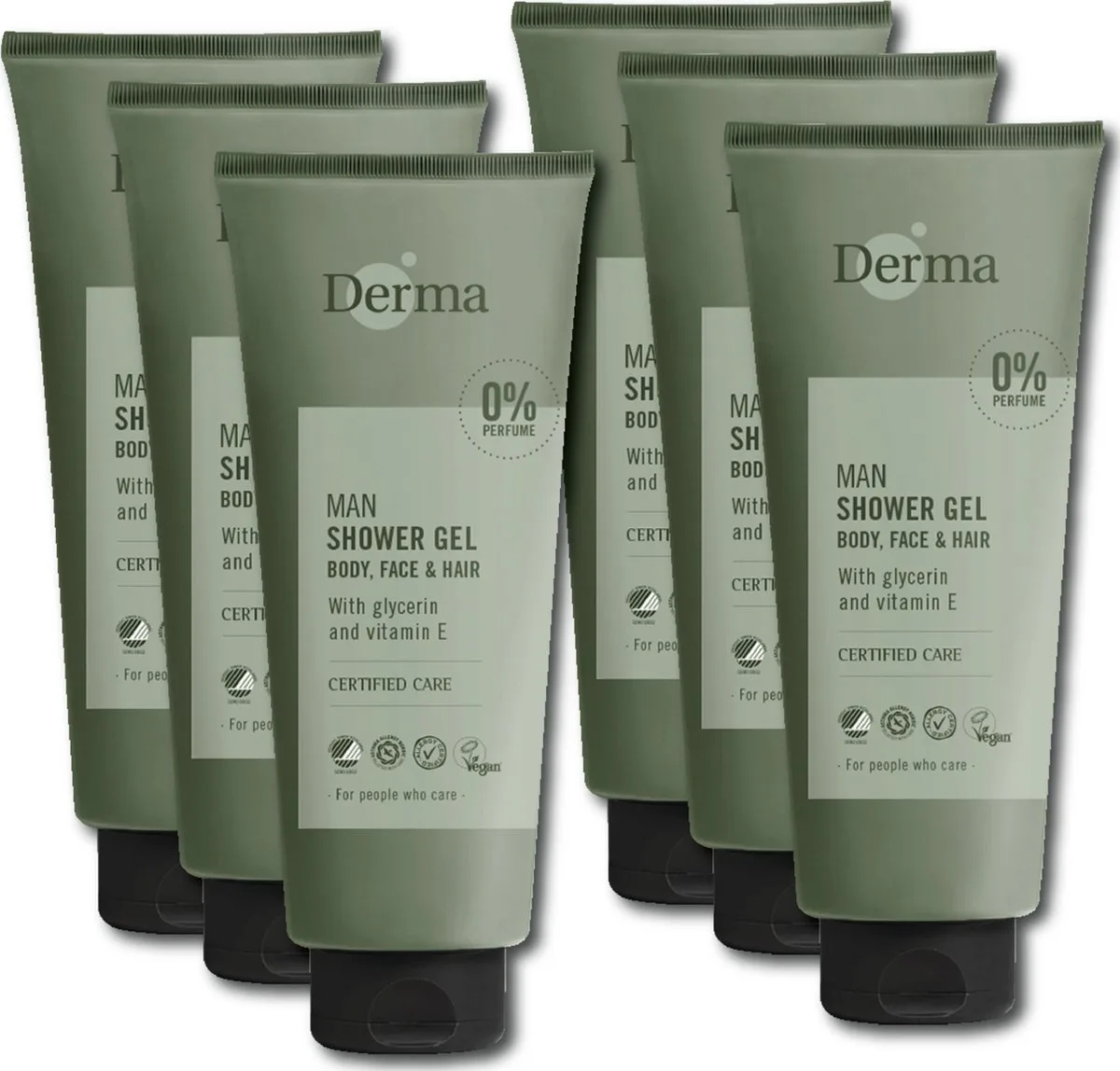 Man Douchegel 3-in-1 - Voor Lichaam Gezicht en Haar - Voor Gevoelige Huid - Met Vitamine E en Glycerine- Parfumvrij - 6 x 350 ml fra Derma – produktbillede