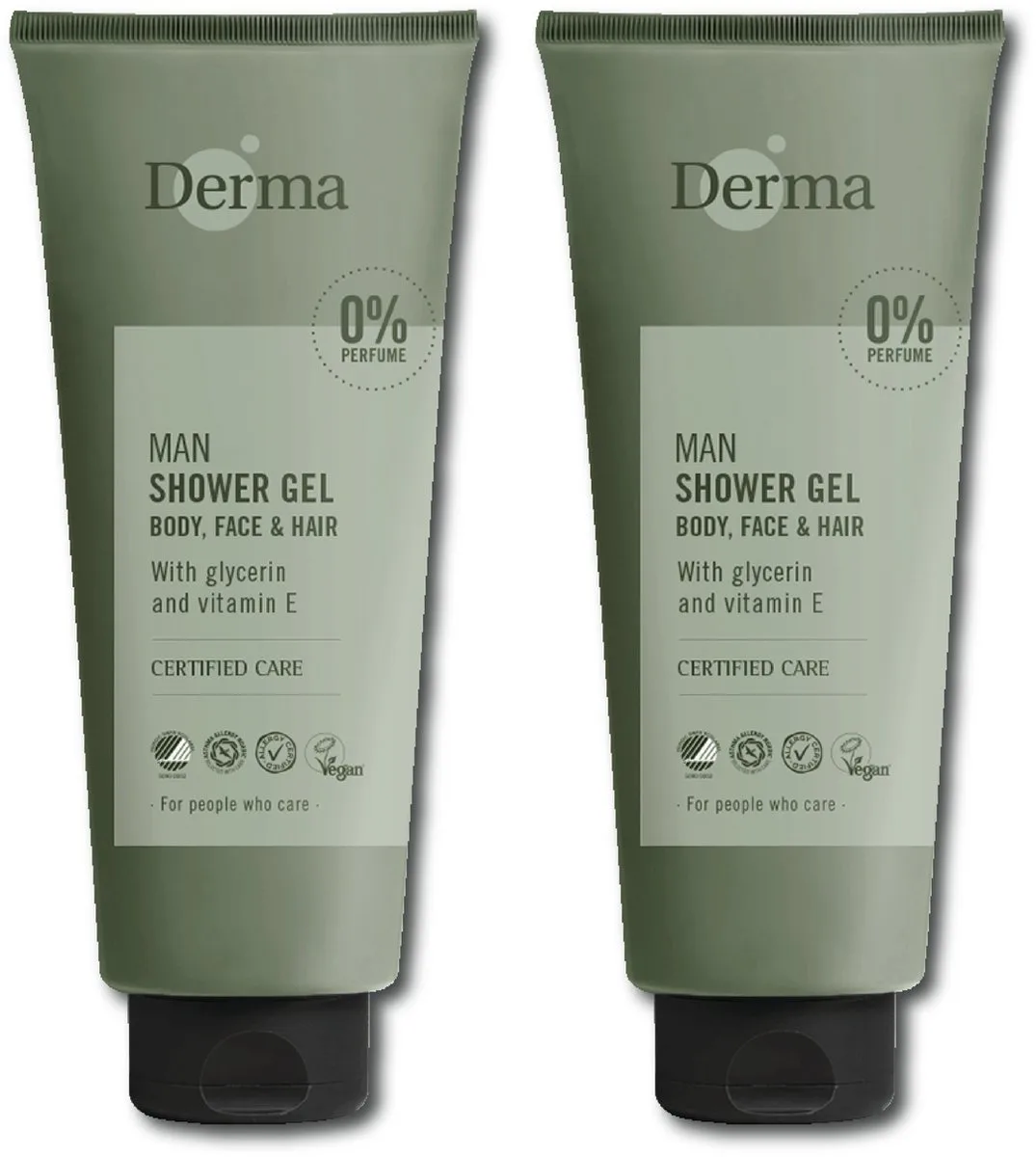 Man Douchegel 3-in-1 - Voor Lichaam Gezicht en Haar - Voor Gevoelige Huid - Met Vitamine E en Glycerine- Parfumvrij - 2 x 350 ml fra Derma – produktbillede