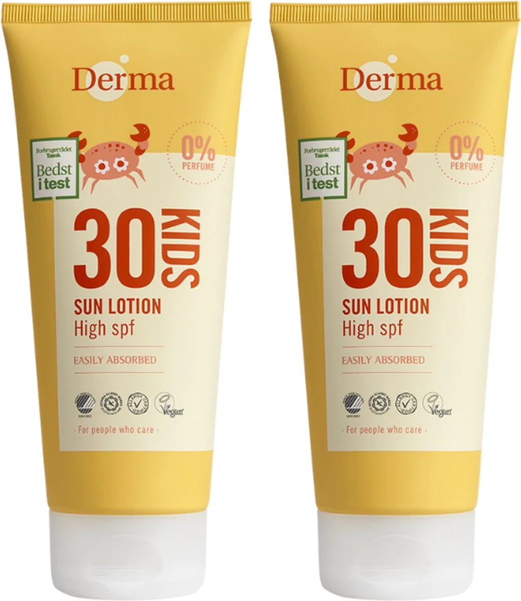 Sun - Kids Zonnebrand SPF30 2 x 200 ml - voor Gevoelige Kinderhuid - Waterbestendig - Parfumvrij - UVA en UVB Bescherming - AllergyCertified de Derma – photo produit