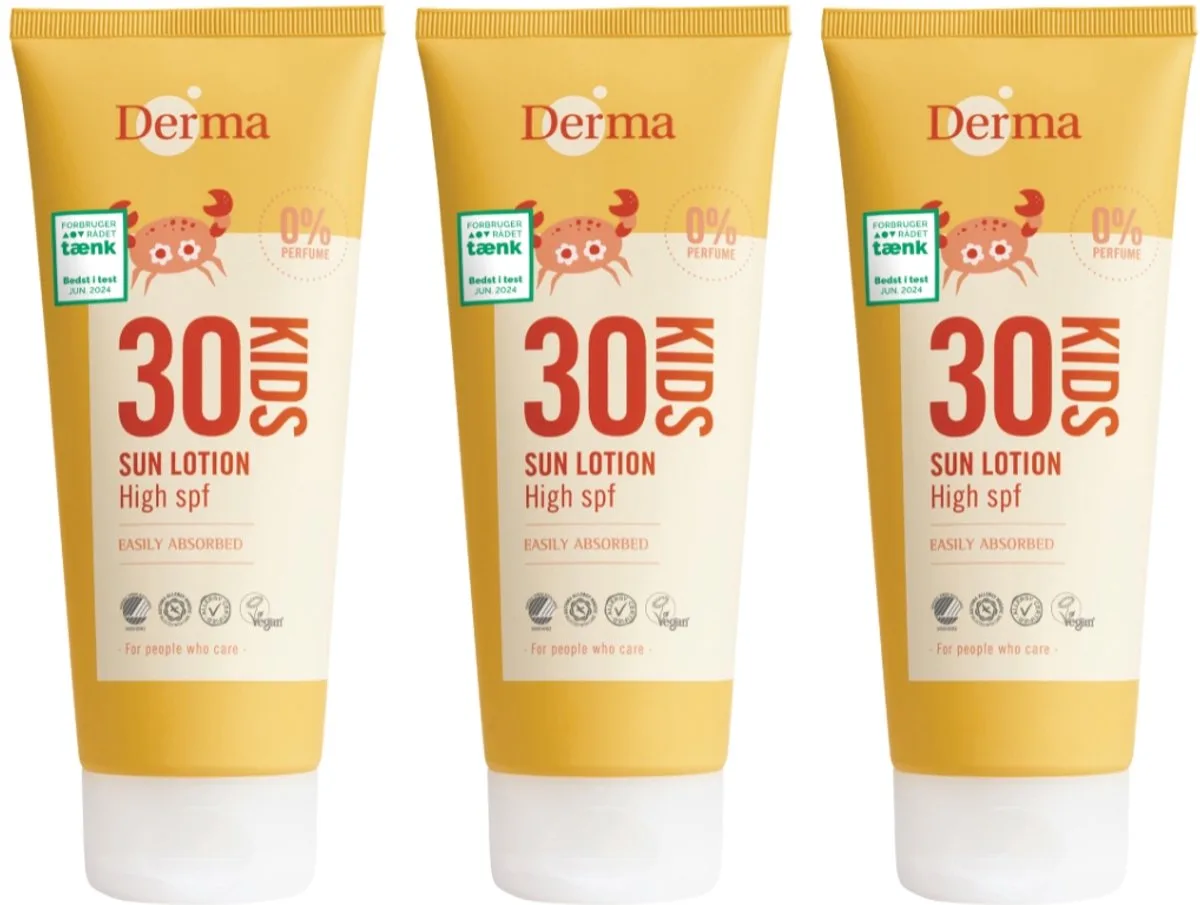 Sun - Kids Zonnebrand SPF30 3 x 200 ml - voor Gevoelige Kinderhuid - Waterbestendig - Parfumvrij - UVA en UVB Bescherming - AllergyCertified de Derma – photo produit