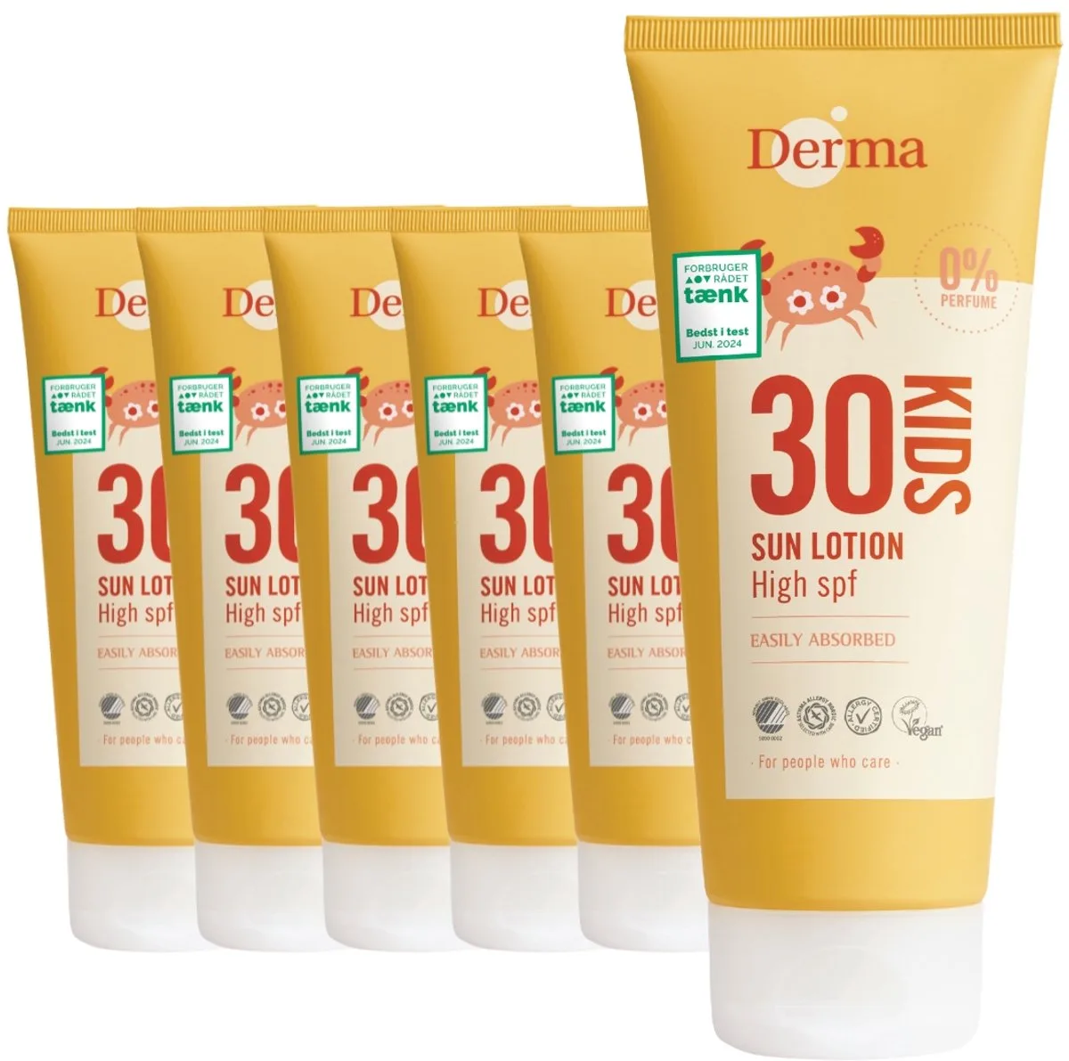 Sun - Kids Zonnebrand SPF30 6 x 200 ml - voor Gevoelige Kinderhuid - Waterbestendig - Parfumvrij - UVA en UVB Bescherming - AllergyCertified de Derma – photo produit