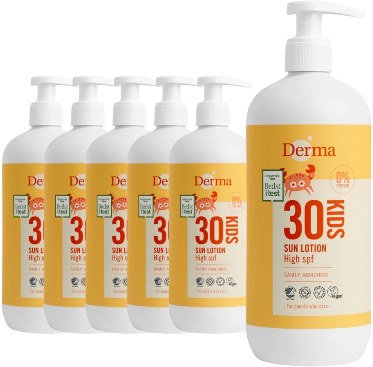 Sun Kids - Zonnebrand SPF30 - 6 x 500 ml - Waterbestendig - UVA en UVB Bescherming - Parfumvrij - AllergyCertified van Derma – productfoto