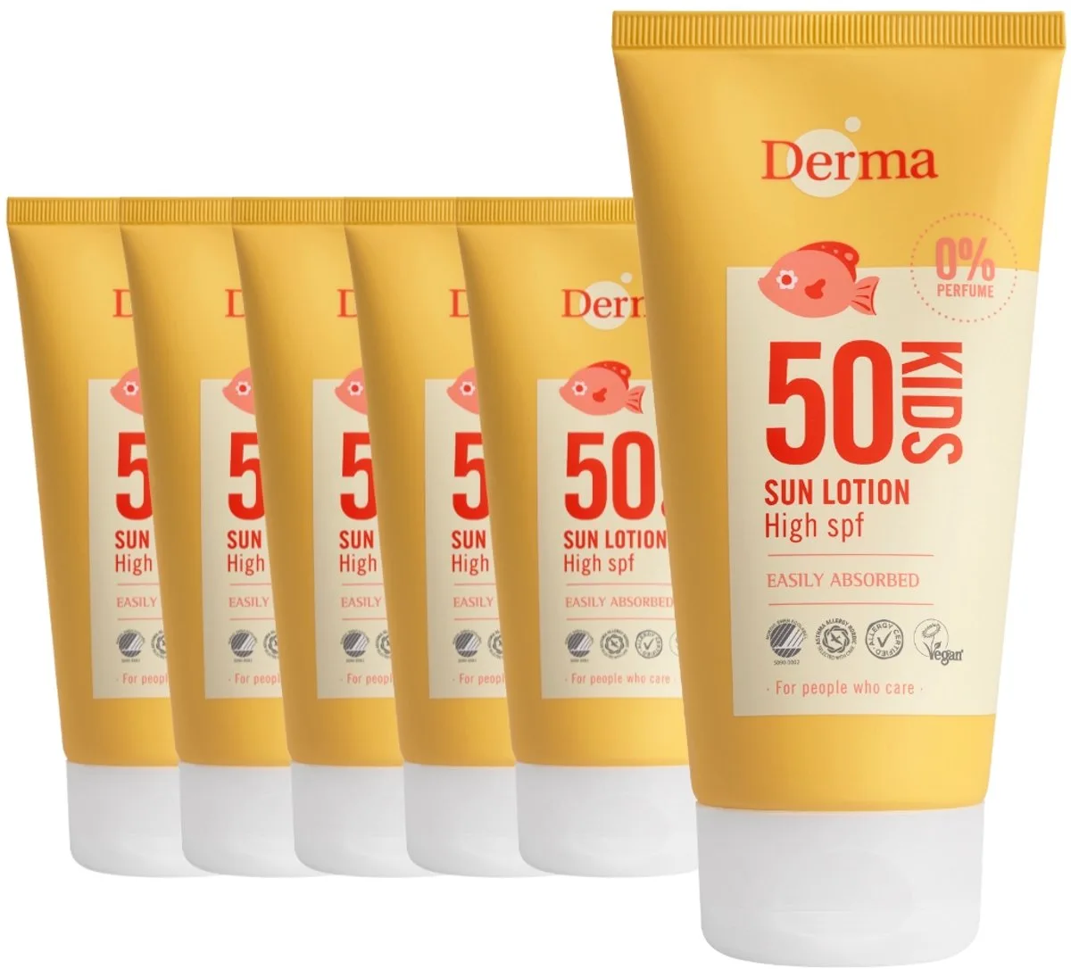Sun - Kids Zonnebrand SPF50+ - 6 x 150 ml - Extra Hoge Zonbescherming voor Kinderen - UVA en UVB Bescherming - Waterbestendig - Parfumvrij - AllergyCertified van Derma – productfoto
