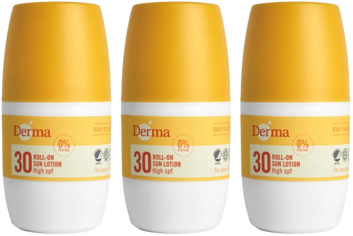 Sun - Zonnebrand Roll-on SPF30 - 3 x 50 ml - Waterbestendige Zonnebrand - UVA en UVB Bescherming - Parfumvrij - AllergyCertified de Derma – photo produit