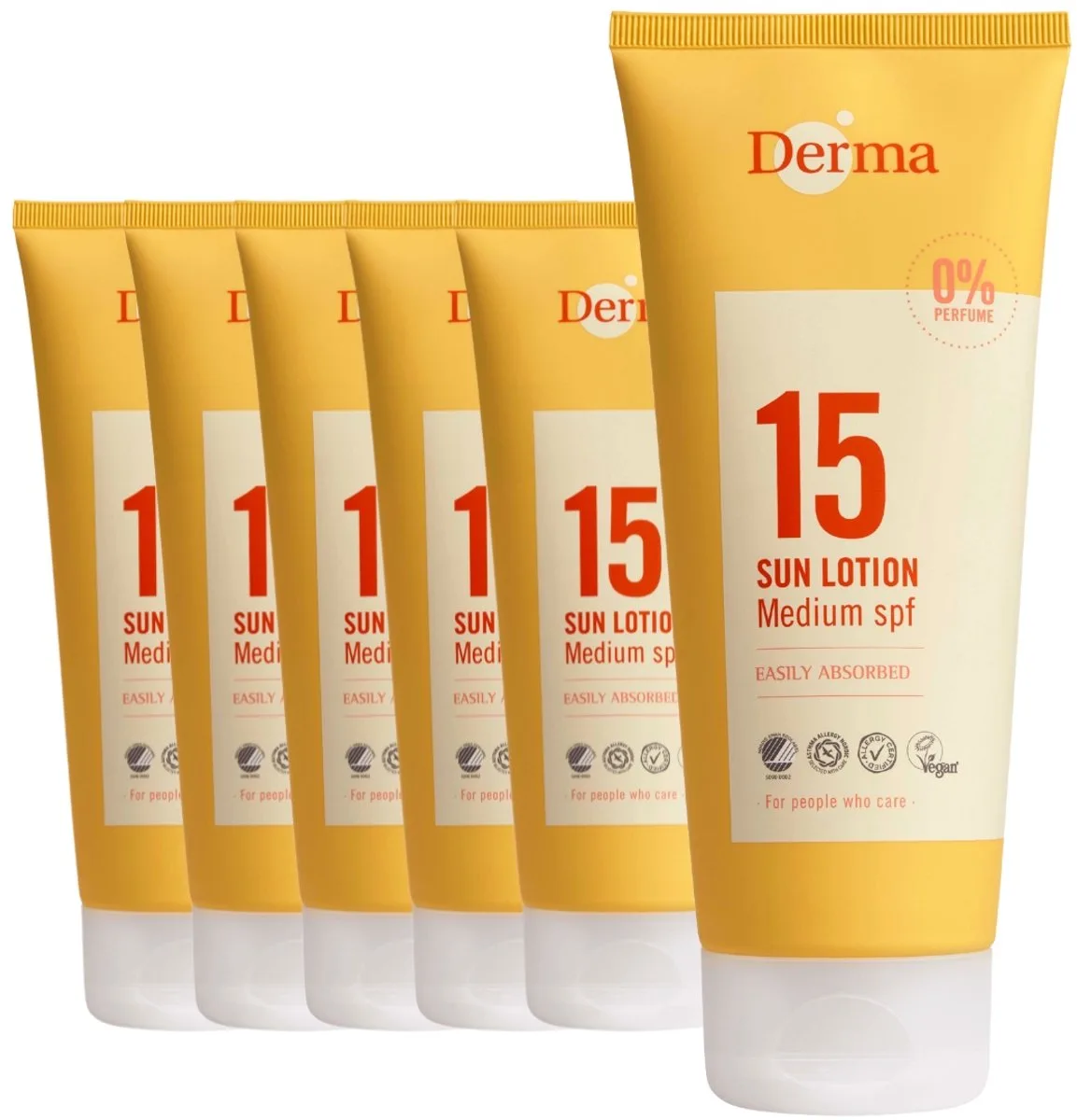 Sun - Zonnebrand SPF15 6 x 200 ml - Waterbestendige Zonnebrand - UVA en UVB Bescherming - Parfumvrij - met Glycerine en Vitamine E - Trekt Snel In de Derma – photo produit