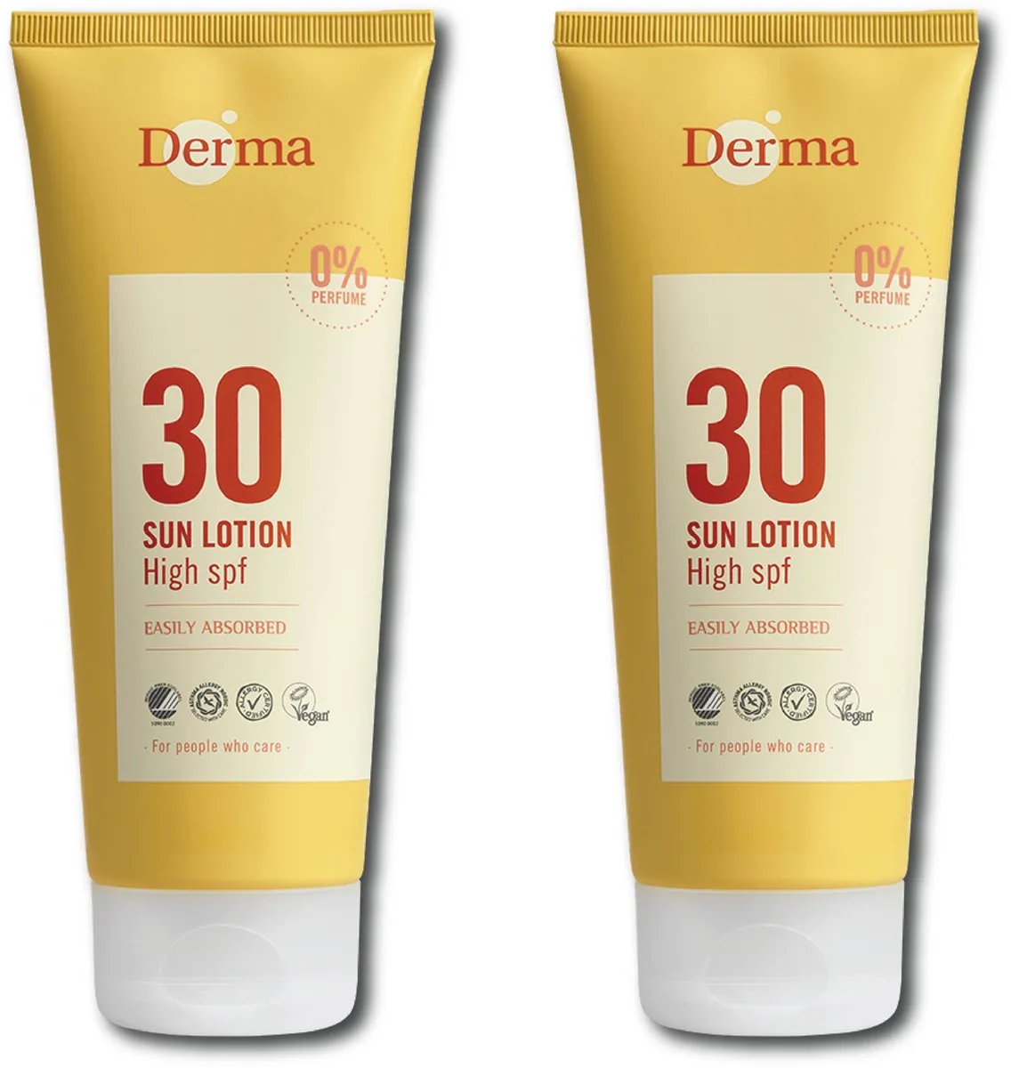 Sun - Zonnebrand SPF30 2 x 200 ml - Waterbestendig - UVA en UVB Bescherming - Parfumvrij - AllergyCertified - met Aloe Vera, Glycerine en Vitamine E de Derma – photo produit
