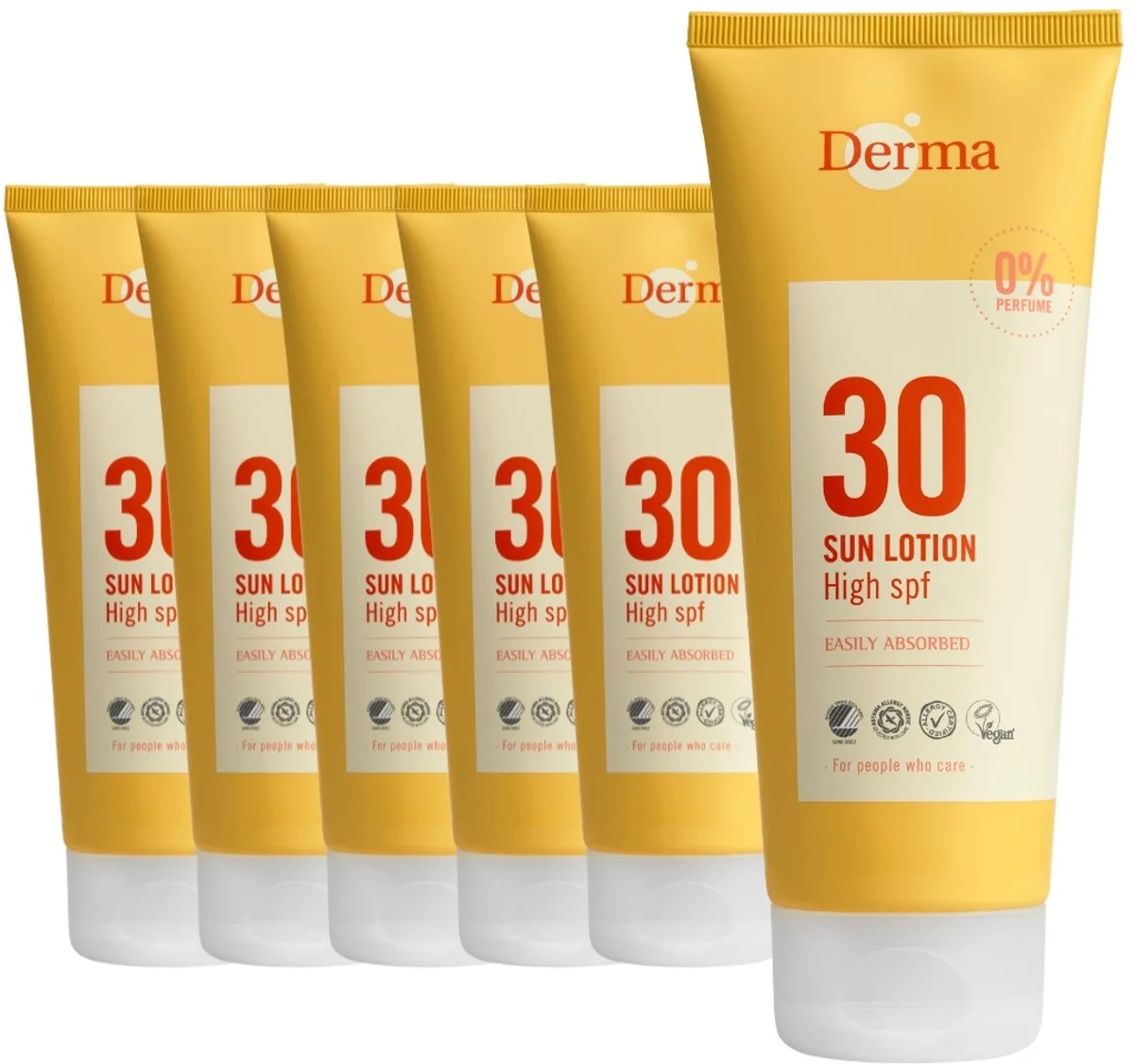 Sun - Zonnebrand SPF30 6 x 200 ml - Waterbestendig - UVA en UVB Bescherming - Parfumvrij - AllergyCertified - met Aloe Vera, Glycerine en Vitamine E de Derma – photo produit