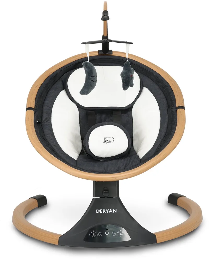 Baby Elektrische Wipstoel - Schommelstoel - Hout look - Bluetoothfunctie,Speaker en Afstandsbediening van Deryan in Wood – productfoto
