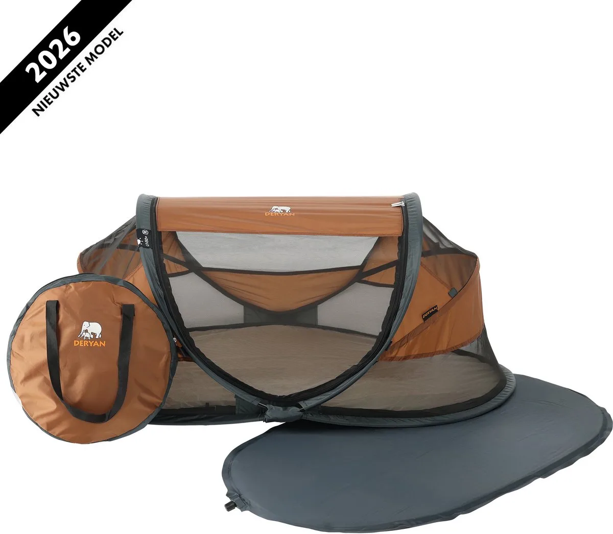 Baby Luxe Campingbedje - Reisbedje Baby met Matras von Deryan in Caramel – Produktfoto