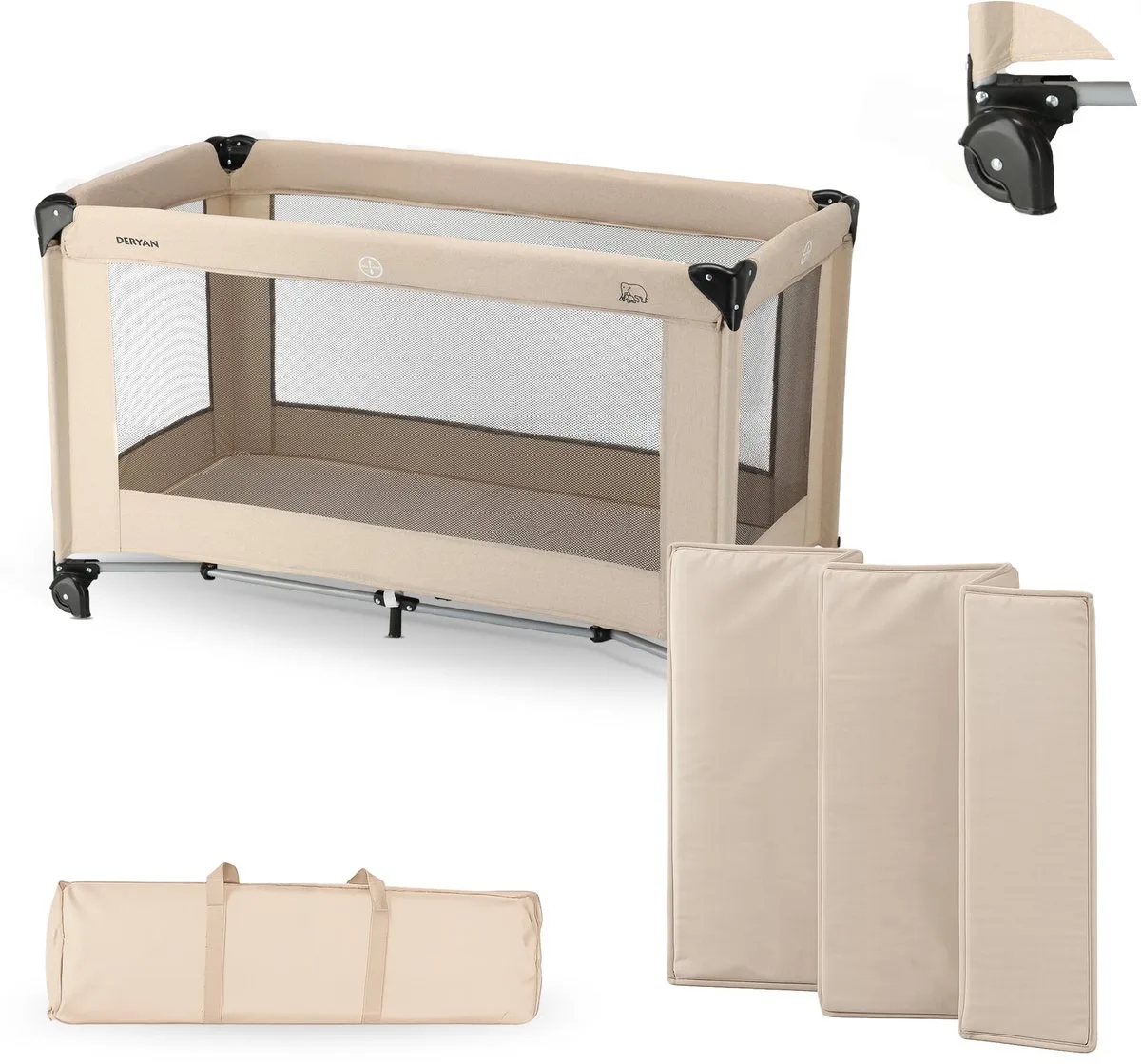 Believer Campingbed met Matras - 120x60 cm - 0-5 Jaar från Deryan i Nougat – produktbild