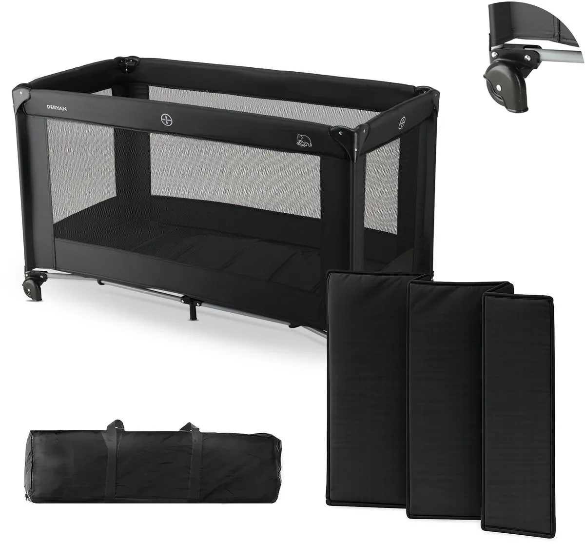 Believer Campingbedje met Matras - 120x60 cm - 0-5 Jaar by Deryan in Black – product photo