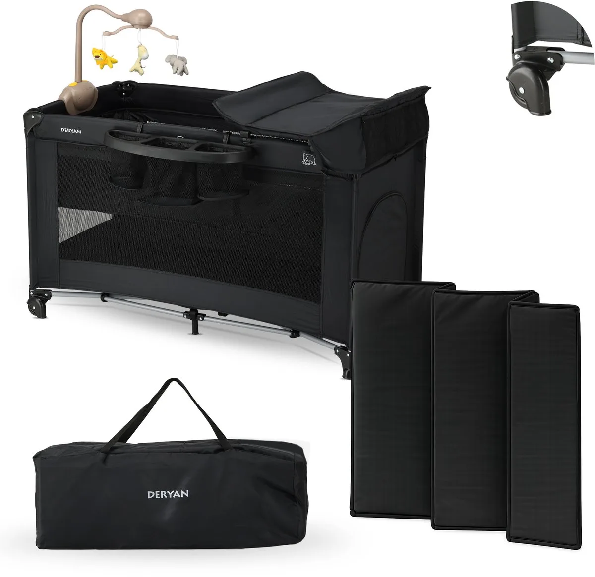 Believer Campingbedje met Matras en Verschoonblad - Zwart van Deryan in Zwart – Compleet – productfoto