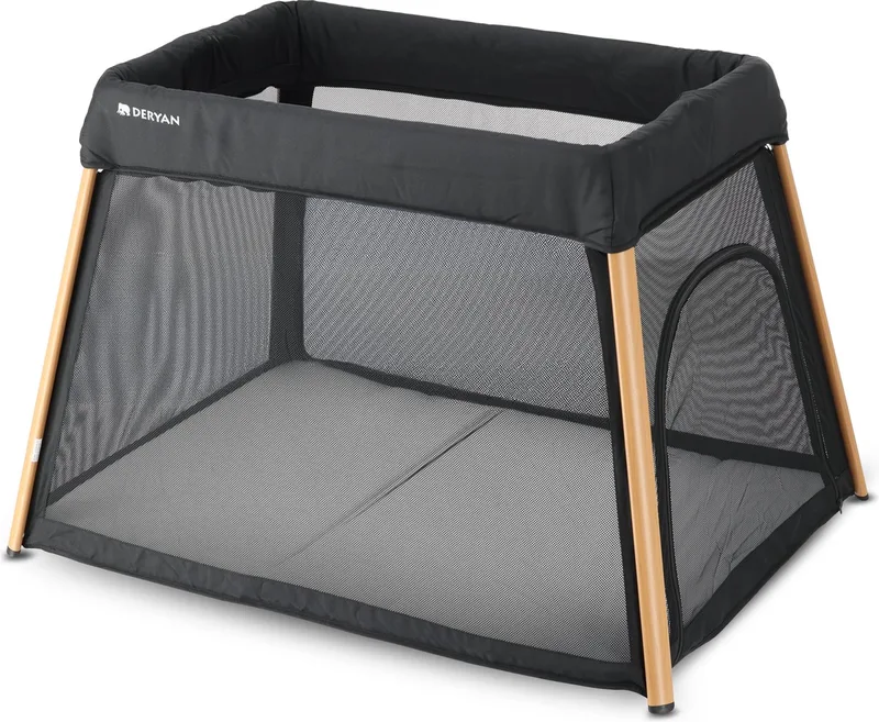 Deryan 2-in-1 Campingbed en Kinderbox - Met bodemverhoger - Houtlook van Deryan in Zwart – productfoto