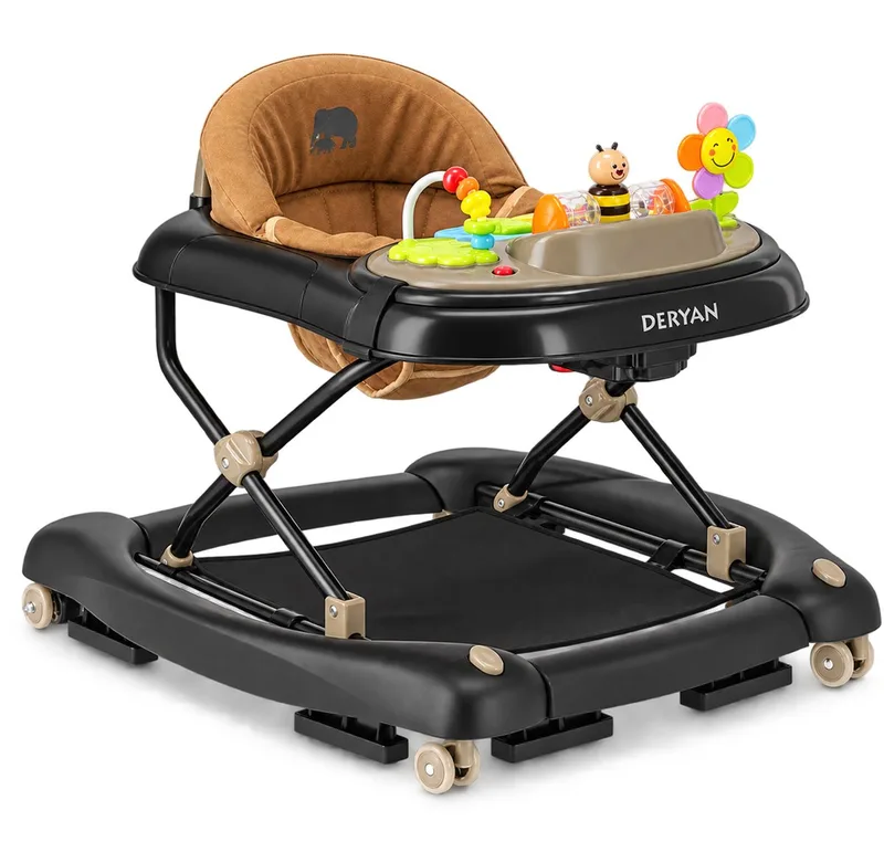 Deryan 4-in-1 Loopstoel - Met speelset - Inklapbaar - Zwart/Nougat fra Deryan i Sort – produktbillede