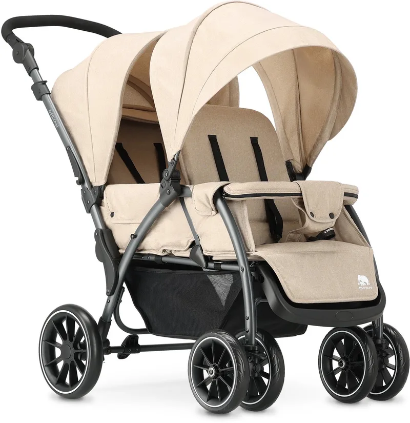 Elena Duo Buggy - Dubbele Buggy - Compact Lichtgewicht van Deryan in Nougat – productfoto