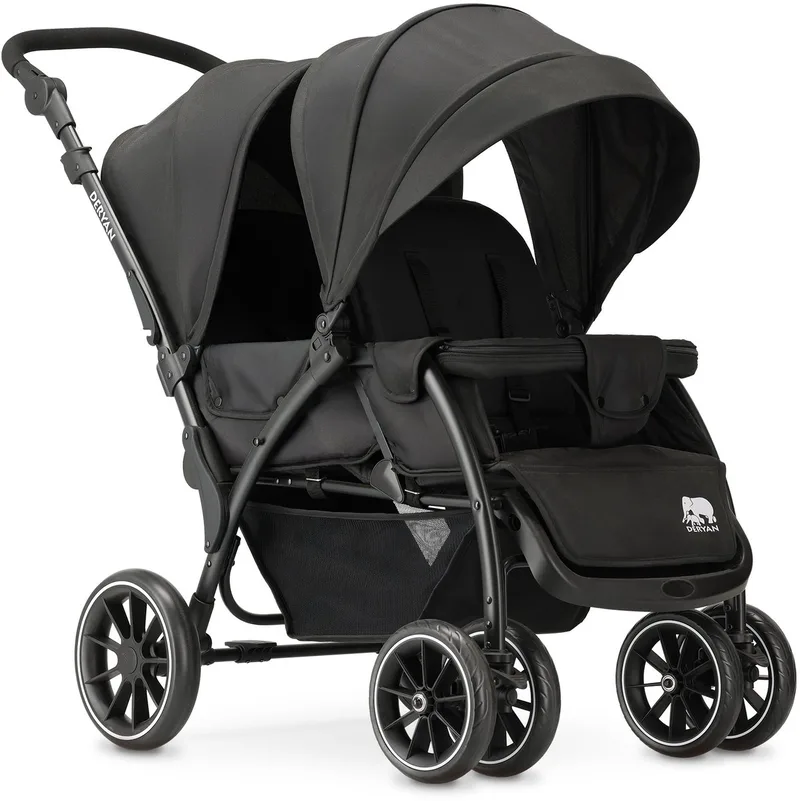 Elena Duo Buggy - Dubbele Buggy - Compact Lichtgewicht van Deryan in Zwart – productfoto