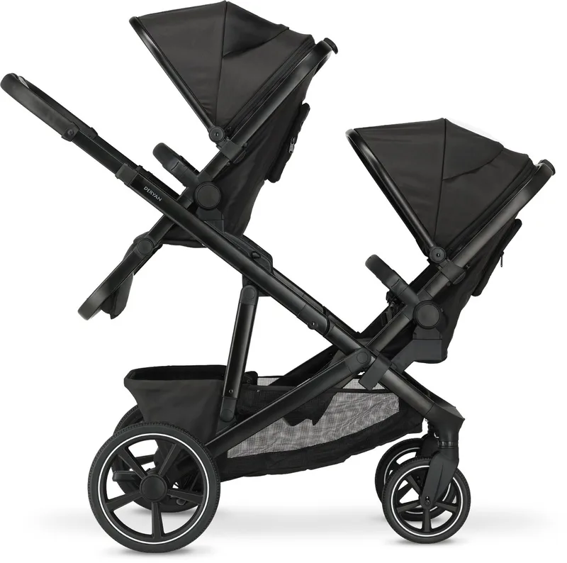 Evy V2 Duo Kinderwagen - Uitbreidbaar - Extra zitje - Zwart van Deryan in Zwart + Extra Zitje – productfoto