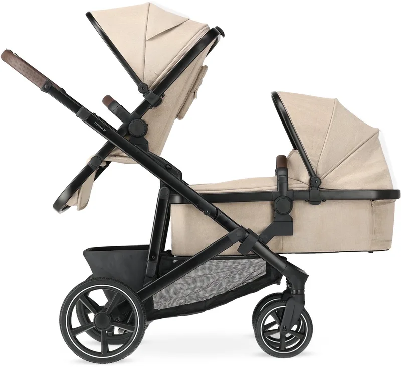 Evy V2 Kinderwagen - Duo Kinderwagen - Uitbreidbaar - Inclusief reiswieg - Nougat van Deryan in Nougat V3 – productfoto