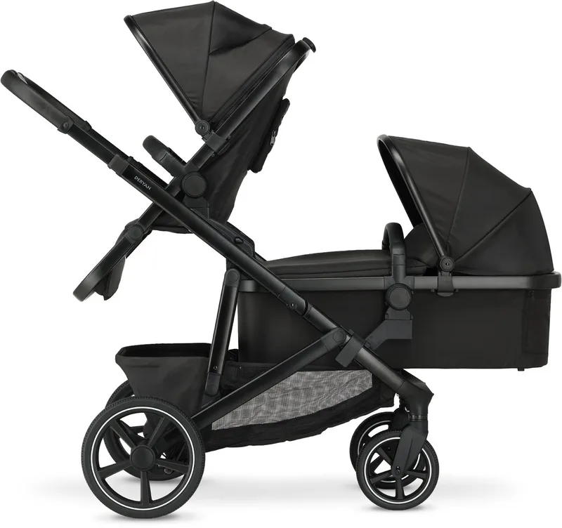 Evy V2 Kinderwagen - Duo Kinderwagen - Uitbreidbaar - Inclusief reiswieg van Deryan in Zwart – productfoto