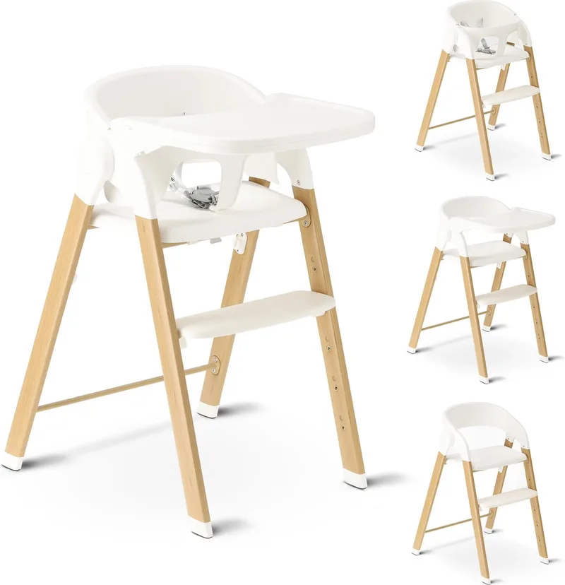 Luxe Kinderstoel - Meegroeiend - Inklapbaar - Wit/Houtlook van Deryan in Wit/Hout – productfoto
