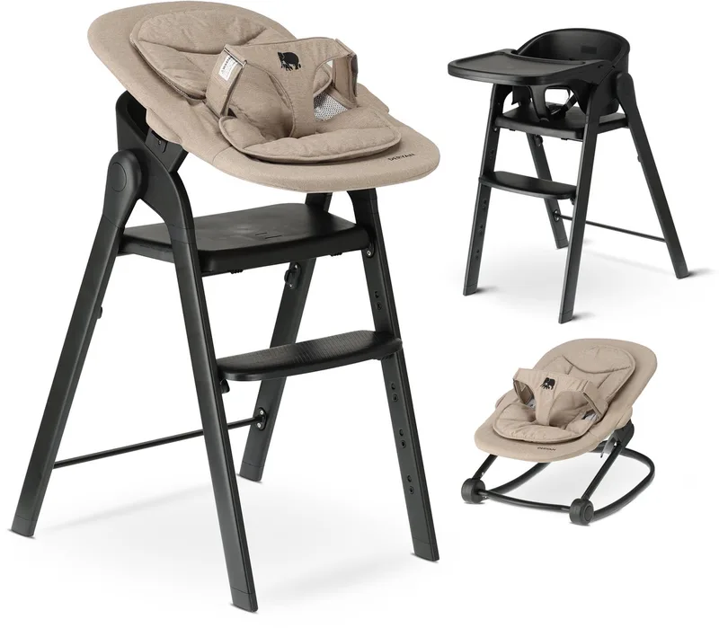 Luxe Kinderstoel met Bouncer - Meegroeiend - Zwart/Nougat van Deryan in Zwart + Bouncer (Nougat) – productfoto