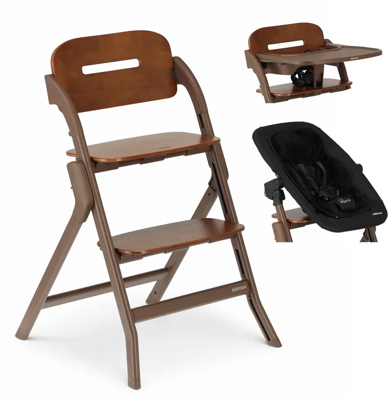 Oak Luxe Kinderstoel met Bouncer van Deryan in Donkerbruin – productfoto