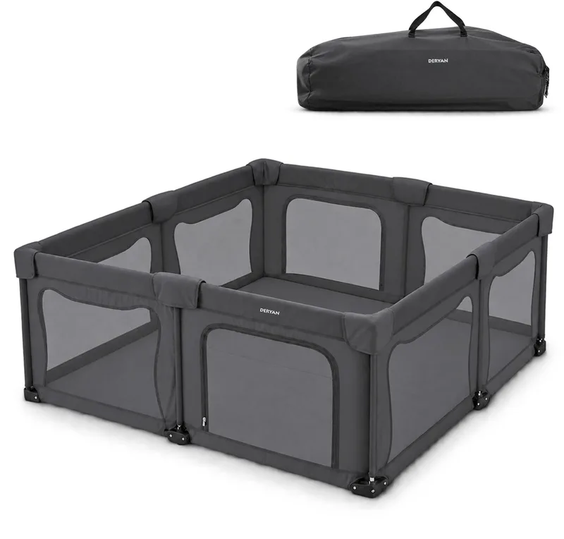 Opvouwbare Kinderbox XL - Campingbedje voor Baby van Deryan in Grijs – productfoto