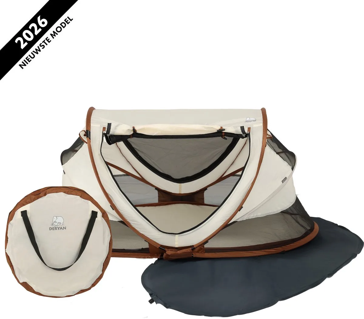 Peuter Luxe Campingbedje met Matras - Reisbed Inklapbaar fra Deryan i Sand – produktbillede