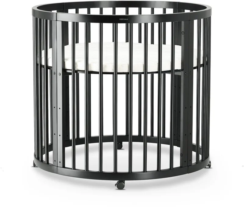 Willow Box - Ronde Box met Matras - Playpen op Wieltjes van Deryan in Zwart – productfoto