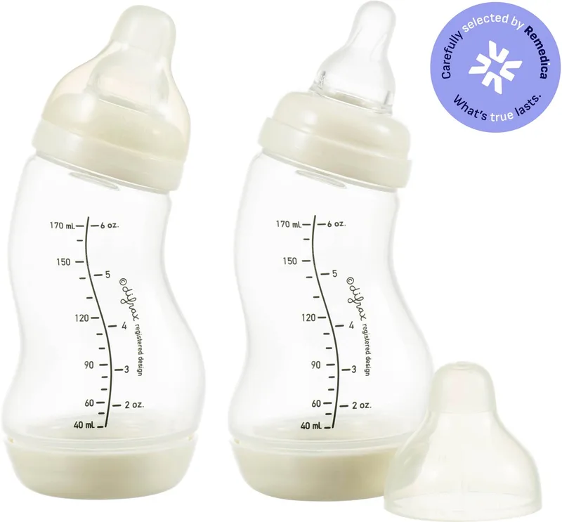 Babyfles Natural - 170 ml - Wit - 2 Stuks - S-fles - Anti Koliek van Difrax in Crème – productfoto