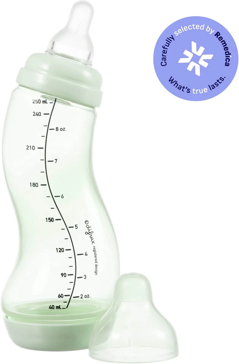 Babyfles Natural - 250 ml - 1 Stuk - S-fles - Anti Koliek de Difrax en Lichtgroen – photo produit