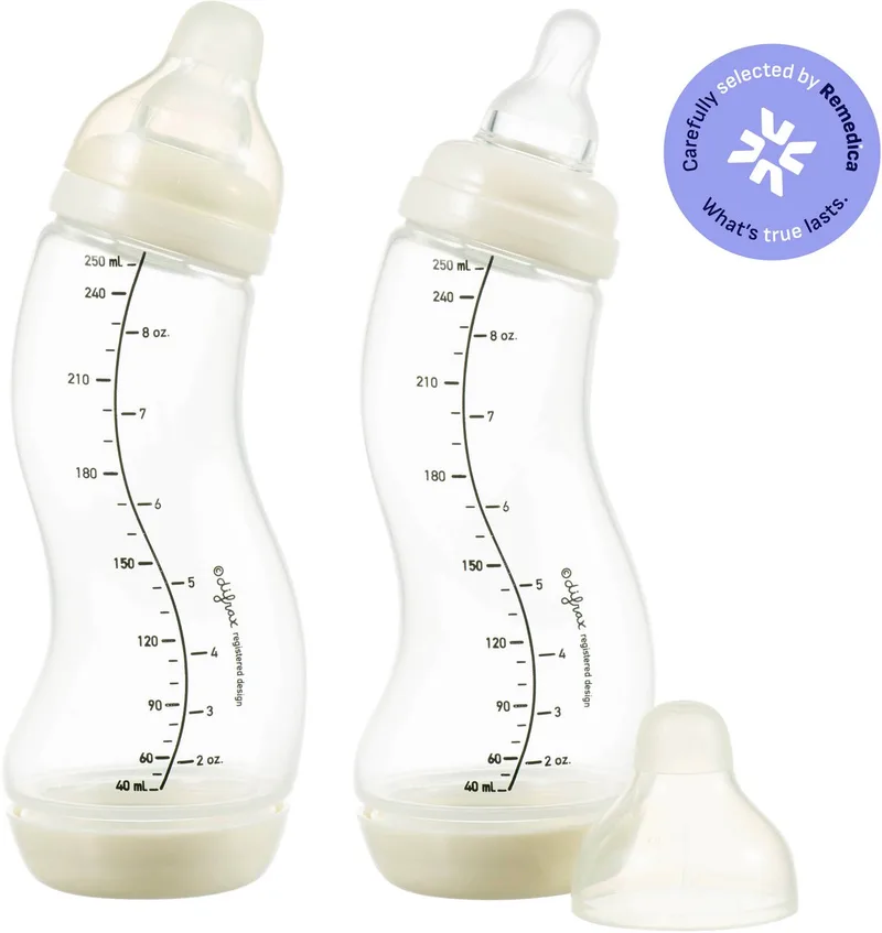 Babyfles Natural - 250 ml - Wit - 2 Stuks - S-fles - Anti Koliek by Difrax in Crème – product photo