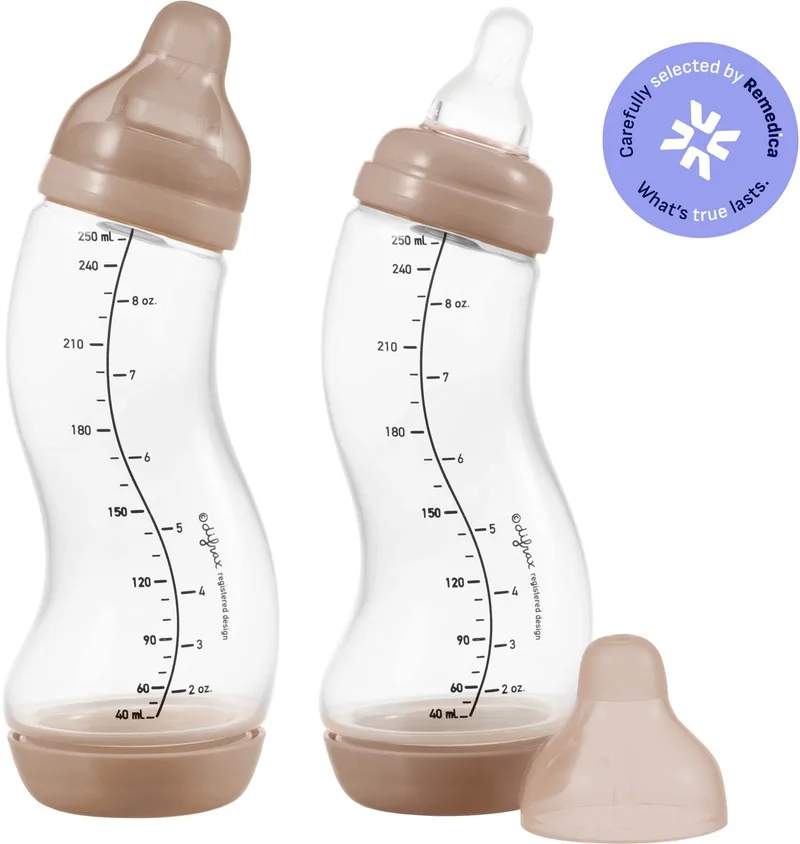 Babyfles Natural - 250 ml - Wit - 2 Stuks - S-fles - Anti Koliek by Difrax in Koffiebruin – product photo